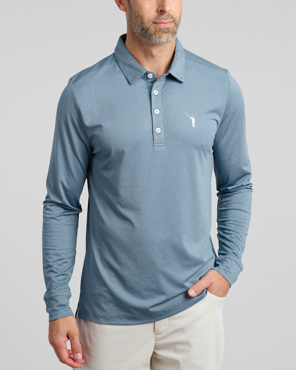 Murray Classic Men's Long Sleeve Polo | Water | Front | William Murray Golf