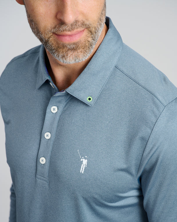 Murray Classic Men's Long Sleeve Polo | Water | Front Detail | William Murray Golf