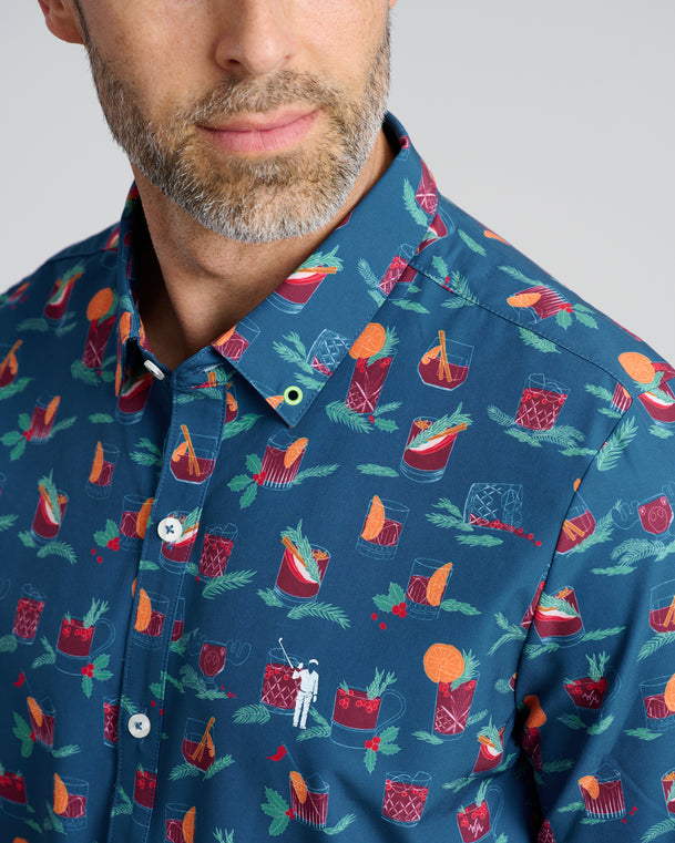 Old Fashioned Holiday Men's Button Down | Navy | Collar | William Murray Golf