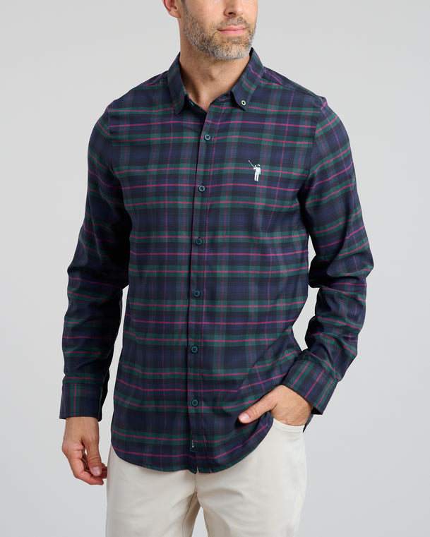 Dark Tartan Men's Long Sleeved Button Down