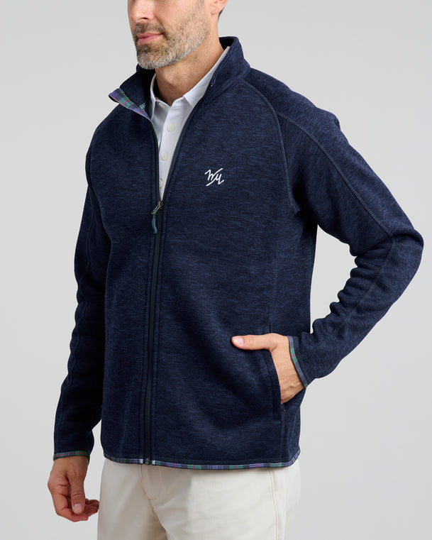 Flop Shot Men's Full Zip Jacket | Navy | Angle | Studio | William Murray Golf