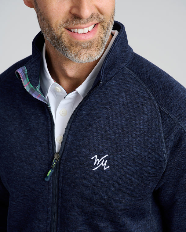 Flop Shot Men's Full Zip Jacket | Navy | Front | Detail | William Murray Golf