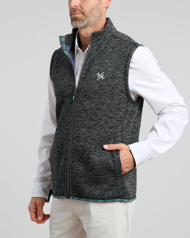 Flop Shot Men's Full Zip Vest | Charcoal | Angle | Studio | William Murray Golf