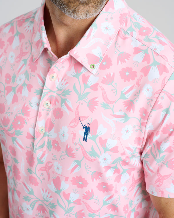 In Bloom Men's Polo | Pink | Front | Detail | William Murray Golf