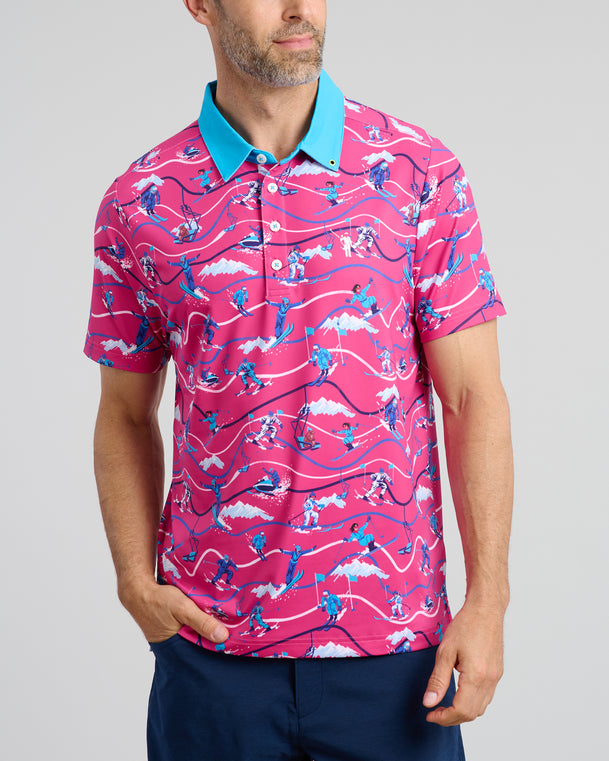 Moguls Not Mulligans Men's Polo | Pink | Front | William Murray Golf