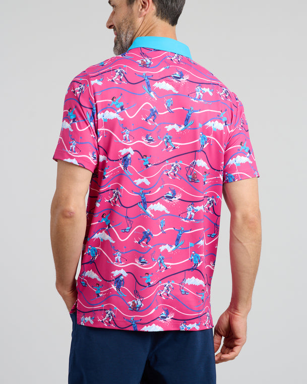 Moguls Not Mulligans Men's Polo | Pink | Back | William Murray Golf