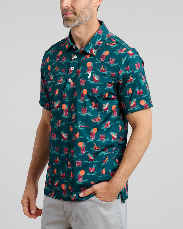 Old Fashioned Holiday Men's Polo | Forest | Angle | William Murray Golf