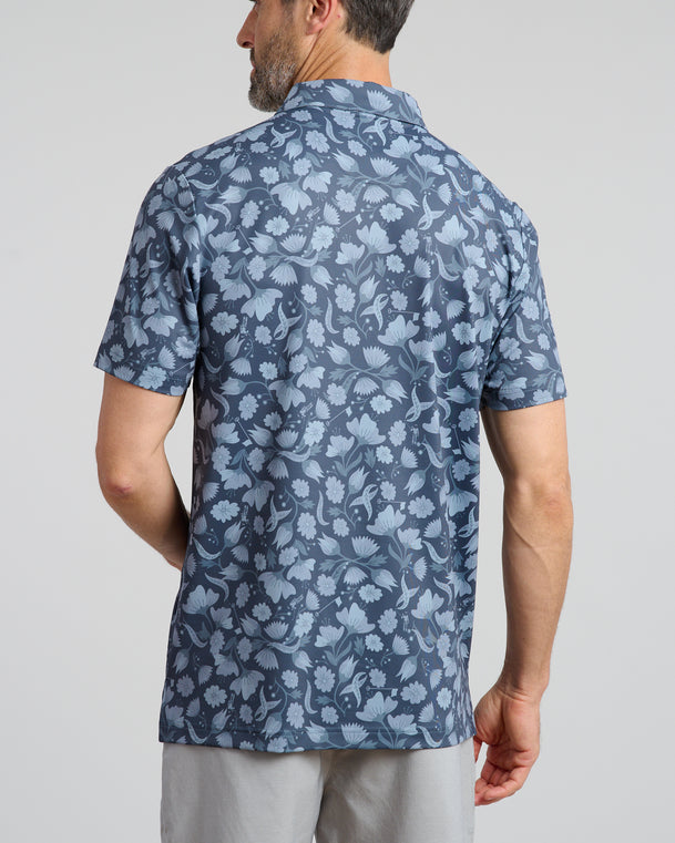 In Bloom Men's Polo | Charcoal | Back | William Murray Golf