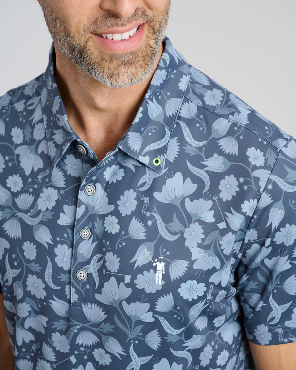 In Bloom Men's Polo | Charcoal | Front | Detail | William Murray Golf